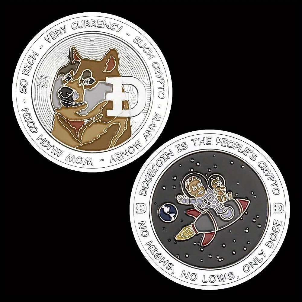 Dogecoin Cryptocurrency Coin Musk and Doge To The Moon Collectible Physical Crypto Coin Golden Plated Commemorative Coin 1580-Chinese Style Finds™