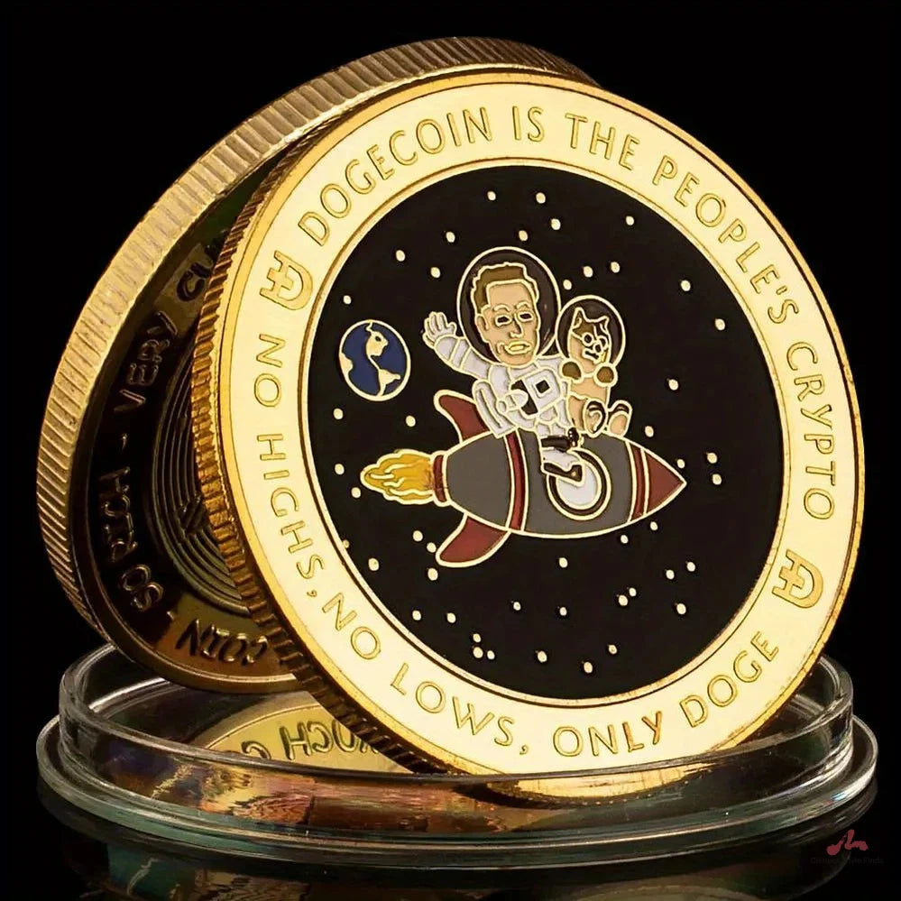 Dogecoin Cryptocurrency Coin Musk and Doge To The Moon Collectible Physical Crypto Coin Golden Plated Commemorative Coin 1580-Chinese Style Finds™