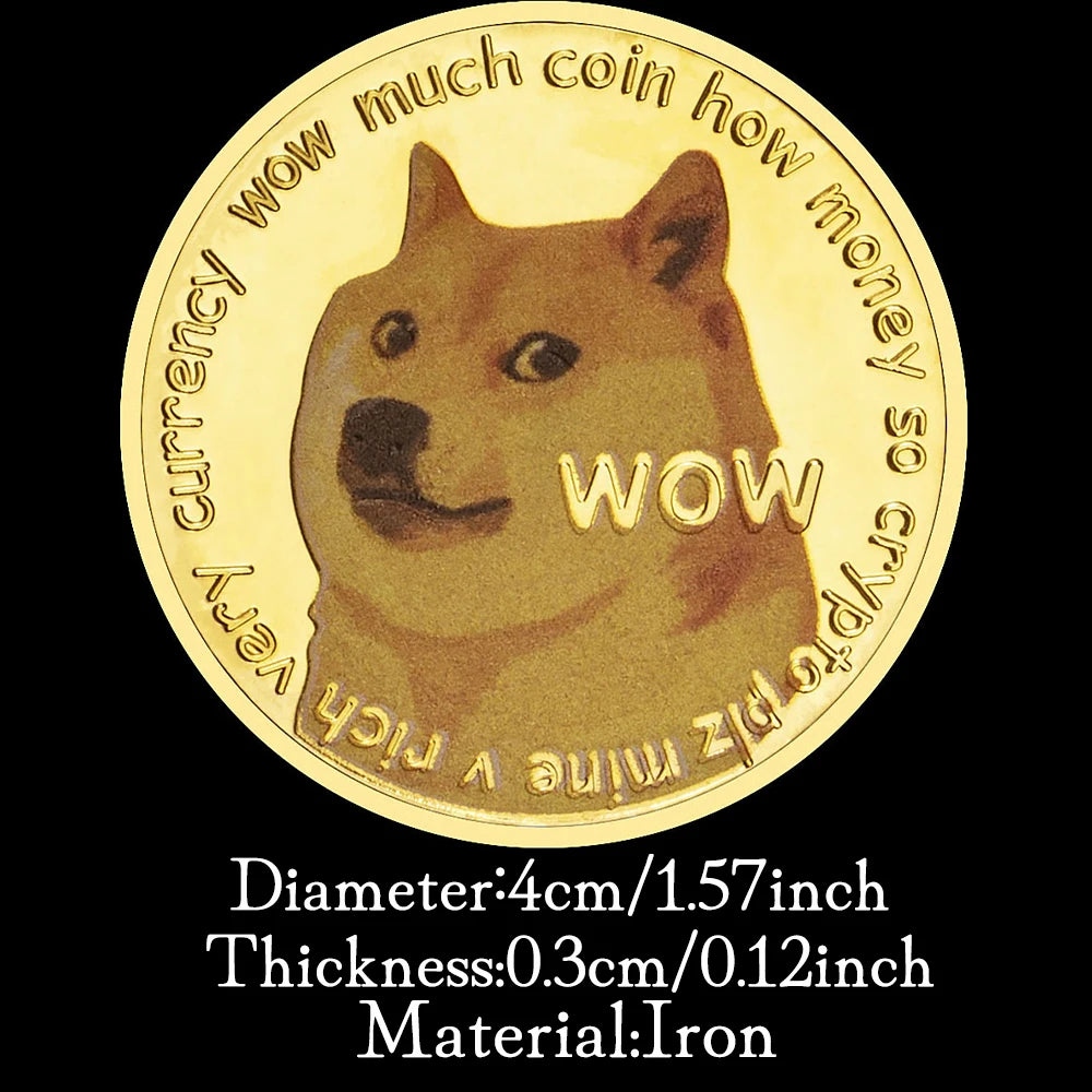 Dogecoin Golden Plated Crypto Coins 40mm Souvenirs and Gift Ideas WOW Cute Doge Home Decorations Commemorative Coin 1449-Chinese Style Finds™