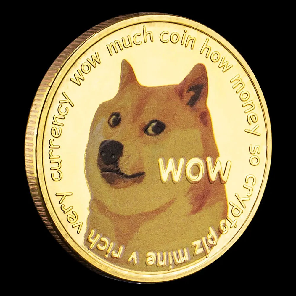 Dogecoin Golden Plated Crypto Coins 40mm Souvenirs and Gift Ideas WOW Cute Doge Home Decorations Commemorative Coin 1449-Chinese Style Finds™