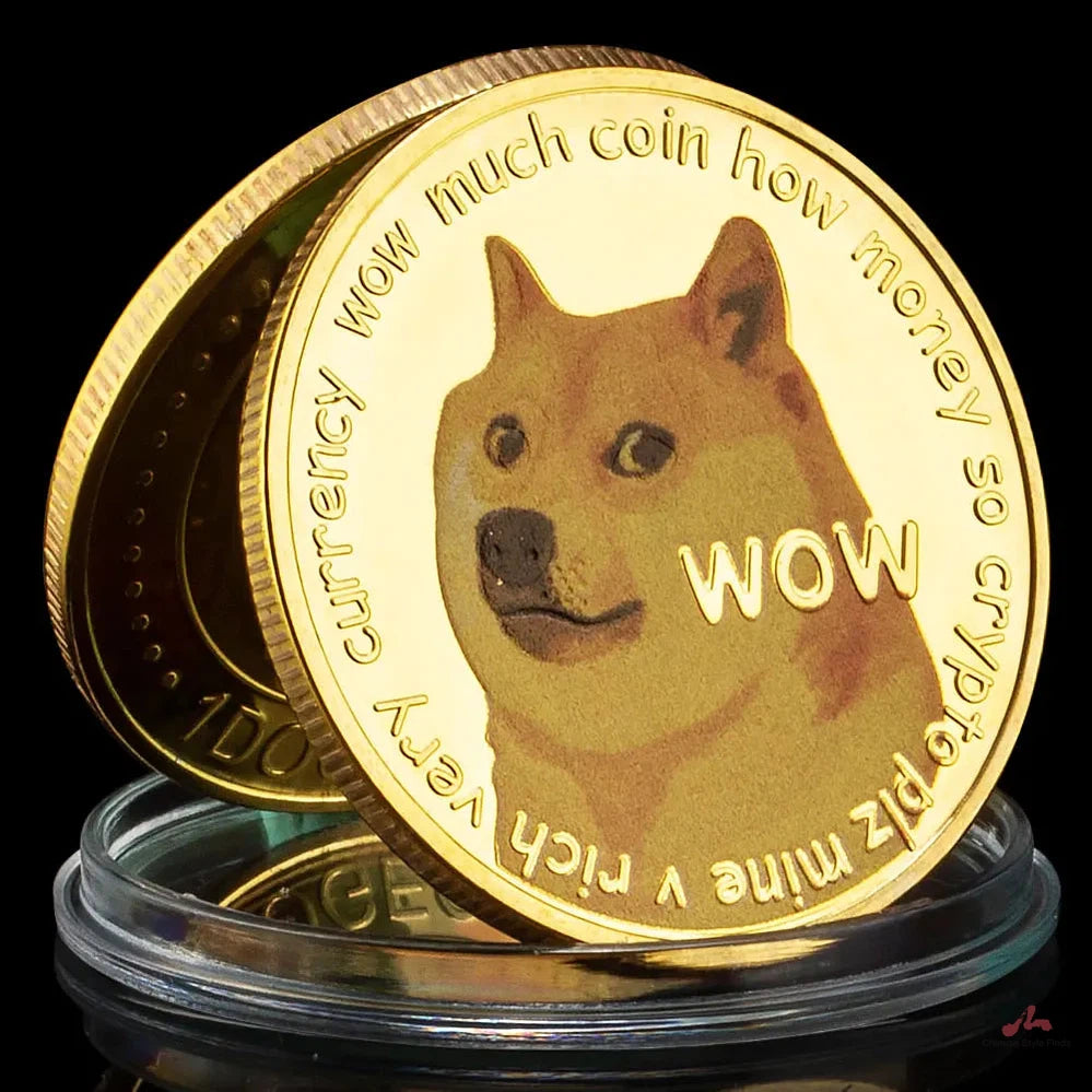 Dogecoin Golden Plated Crypto Coins 40mm Souvenirs and Gift Ideas WOW Cute Doge Home Decorations Commemorative Coin 1449-Chinese Style Finds™