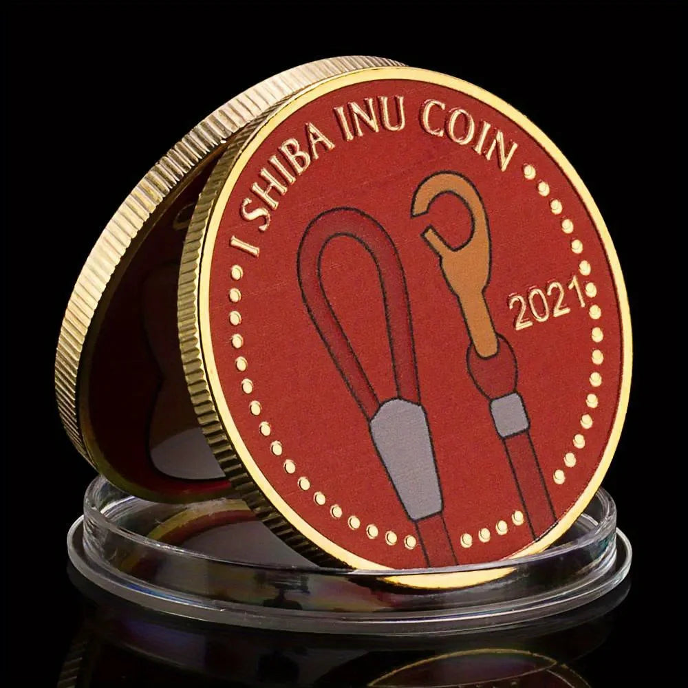 Dogecoin Killer SHIBA Inu Coin (SHIB) CRYPTO Metal Golden Plated Physical Shib Red Coin Doge Killer Souvenir Coins 1610-Chinese Style Finds™