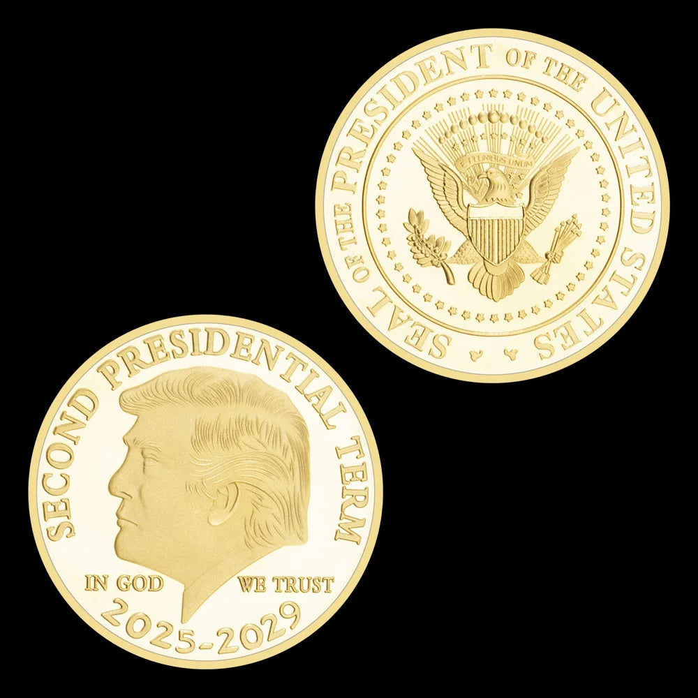 Donald Trump Gold Coin Golden Plated Collectable Coin and Case Included Second Presidential Term 2025 2029 Commemorative Coin 1698-Chinese Style Finds™