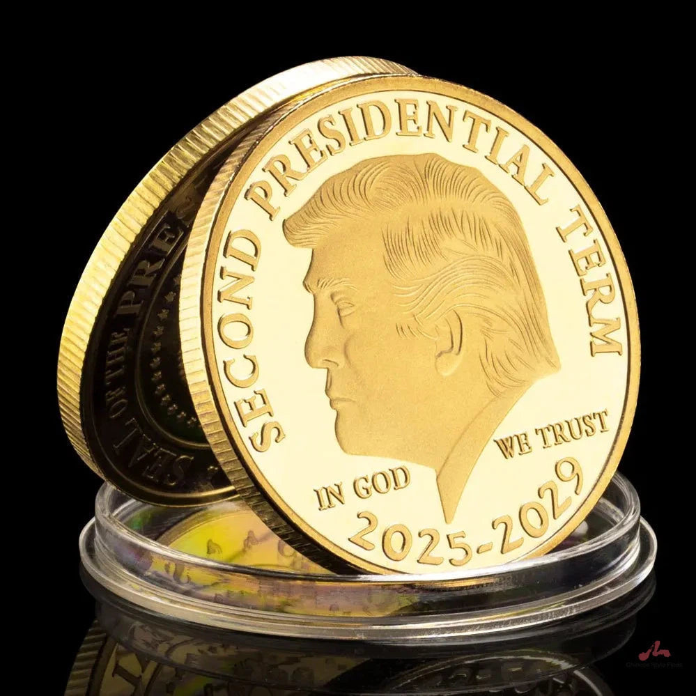 Donald Trump Gold Coin Golden Plated Collectable Coin and Case Included Second Presidential Term 2025 2029 Commemorative Coin 1698-Chinese Style Finds™