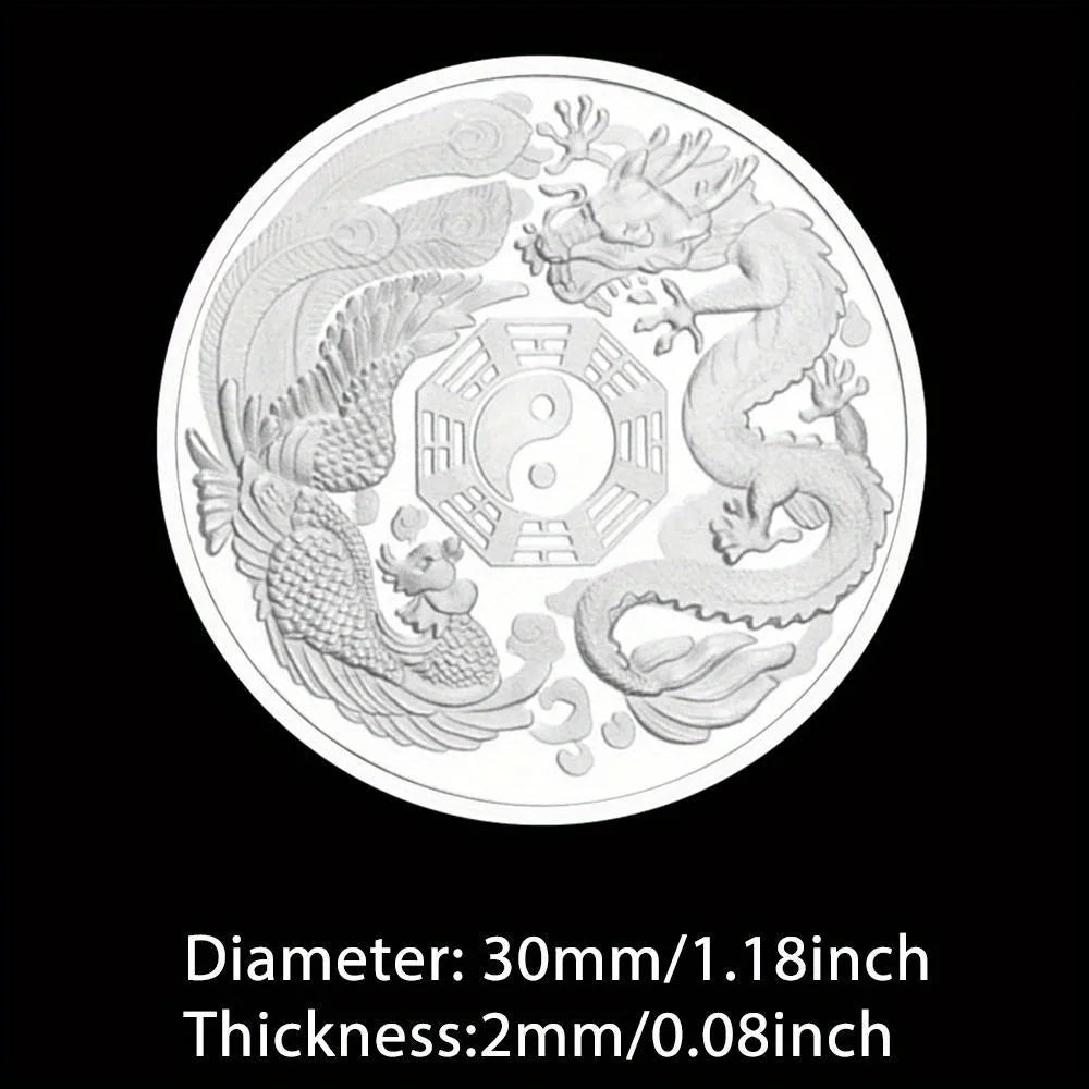 Dragon and Phoenix Bring You Good Luck Traditional Collectible Gift Silvery Plated Collection Art Commemorative Coin 1526-Chinese Style Finds™