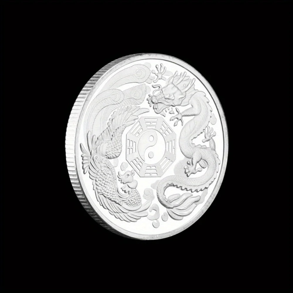 Dragon and Phoenix Bring You Good Luck Traditional Collectible Gift Silvery Plated Collection Art Commemorative Coin 1526-Chinese Style Finds™