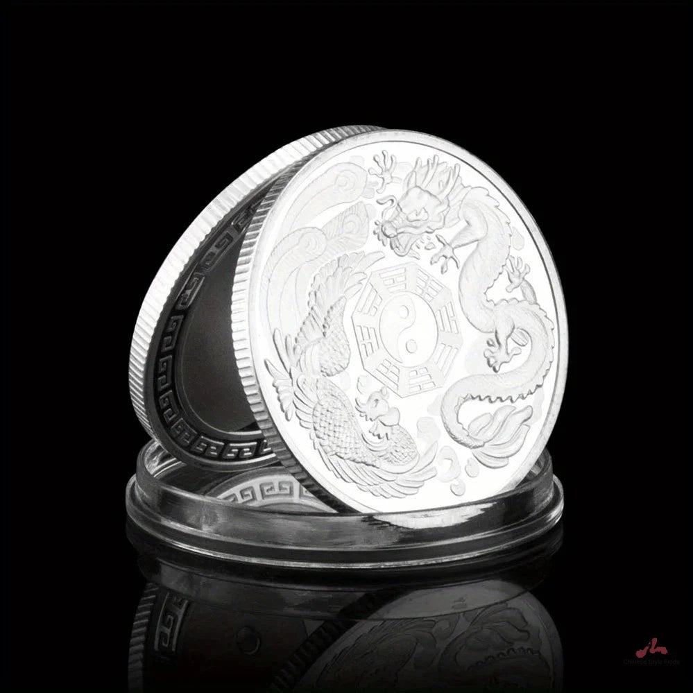 Dragon and Phoenix Bring You Good Luck Traditional Collectible Gift Silvery Plated Collection Art Commemorative Coin 1526-Chinese Style Finds™