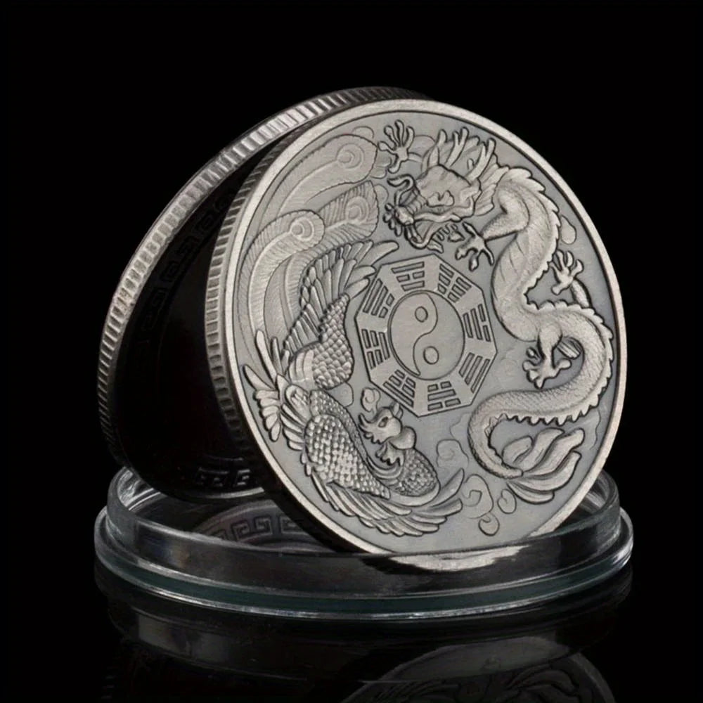 Dragon and Phoenix Tai Chi Bring You Good Luck Traditional Collectible Gift Copper Plated Collection Art Commemorative Coin 1415-Chinese Style Finds™