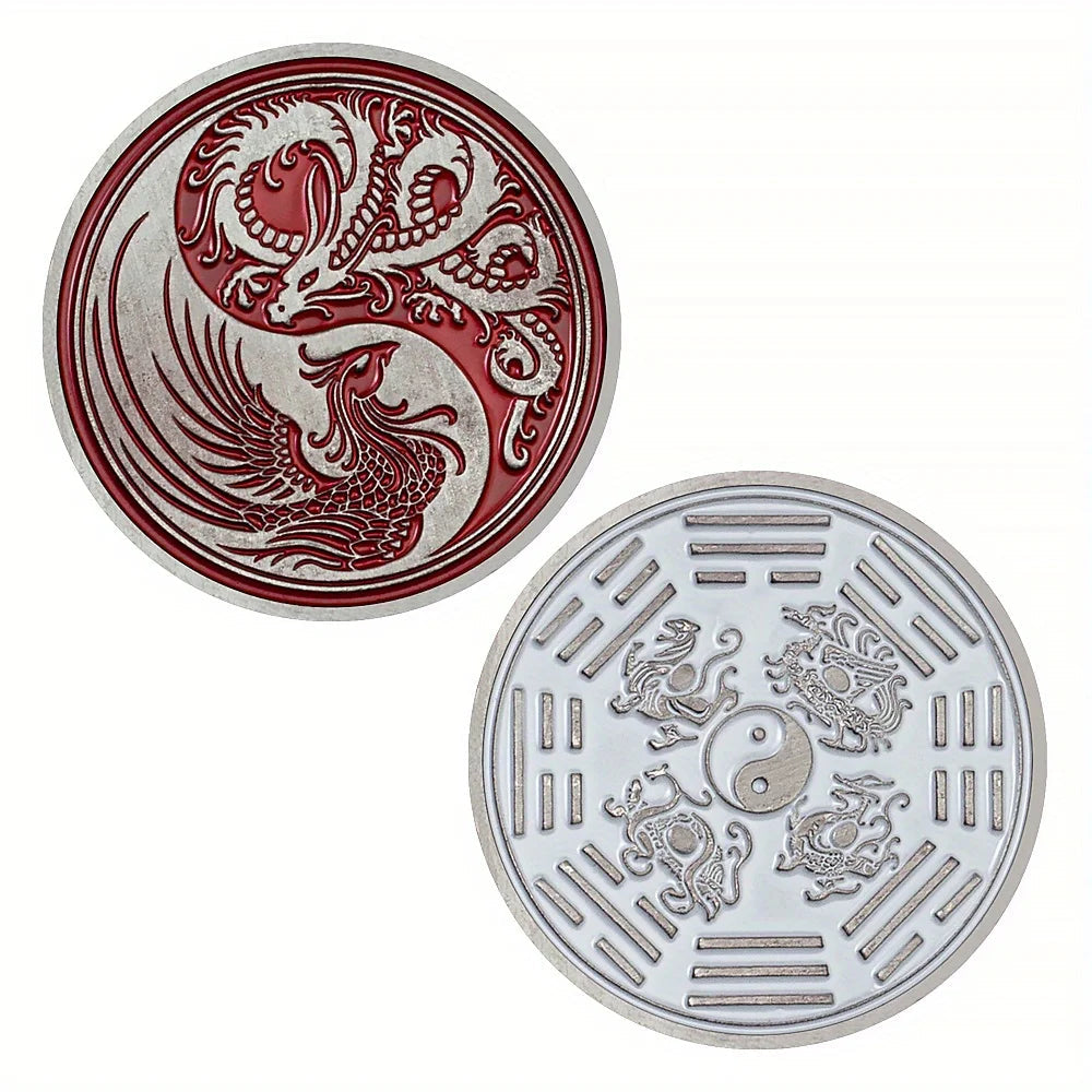 Dragon and Phoenix Traditional Collectible Gift Silvery Plated Collection Art Tai Chi Commemorative Coin 1350-Chinese Style Finds™