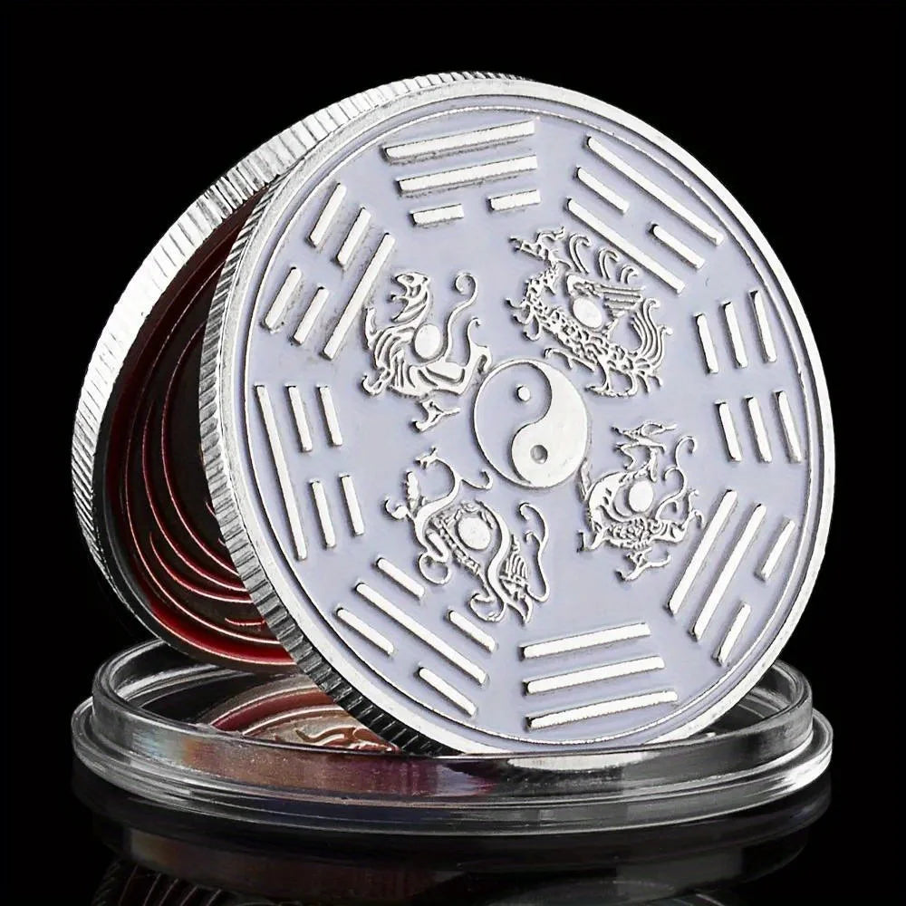 Dragon and Phoenix Traditional Collectible Gift Silvery Plated Collection Art Tai Chi Commemorative Coin 1412-Chinese Style Finds™