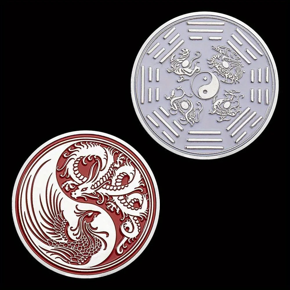 Dragon and Phoenix Traditional Collectible Gift Silvery Plated Collection Art Tai Chi Commemorative Coin 1412-Chinese Style Finds™