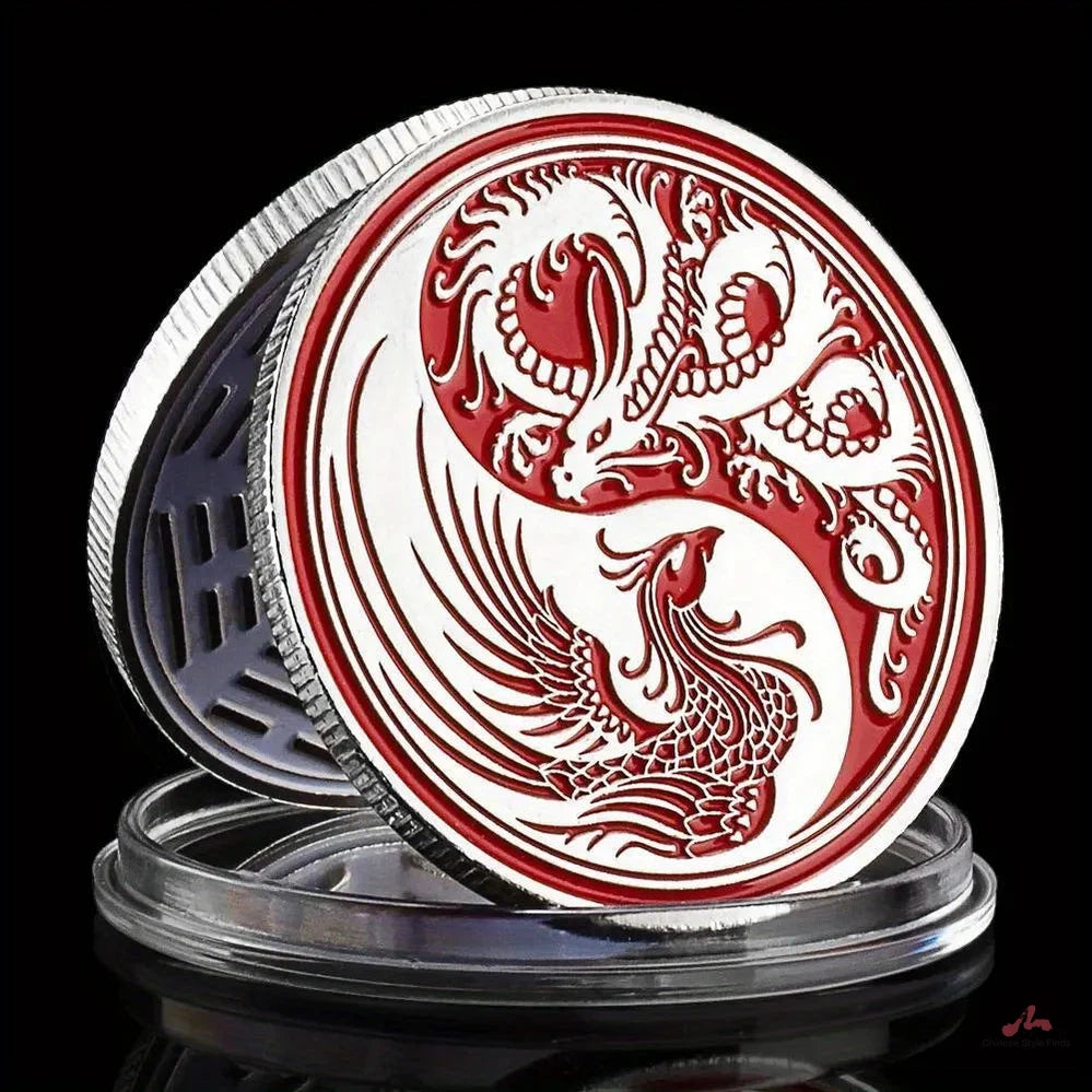 Dragon and Phoenix Traditional Collectible Gift Silvery Plated Collection Art Tai Chi Commemorative Coin 1412-Chinese Style Finds™