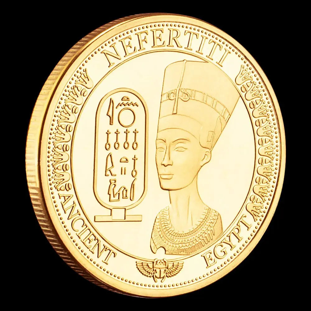 Egypt Queen Nefertiti Pyramid Gold Plated Souvenir Coin Commemorative Coin Replica Collection Gift 1612-Chinese Style Finds™