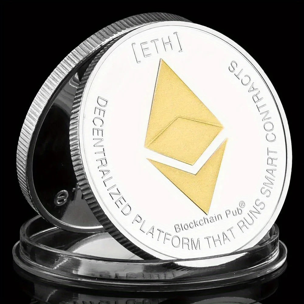 Ethereum Coin Souvenir Commemorative Silvery Plated Collectibles Coin Challenge Coin ETH Physical Cryptocurrency Crypto Coin 1395-Chinese Style Finds™