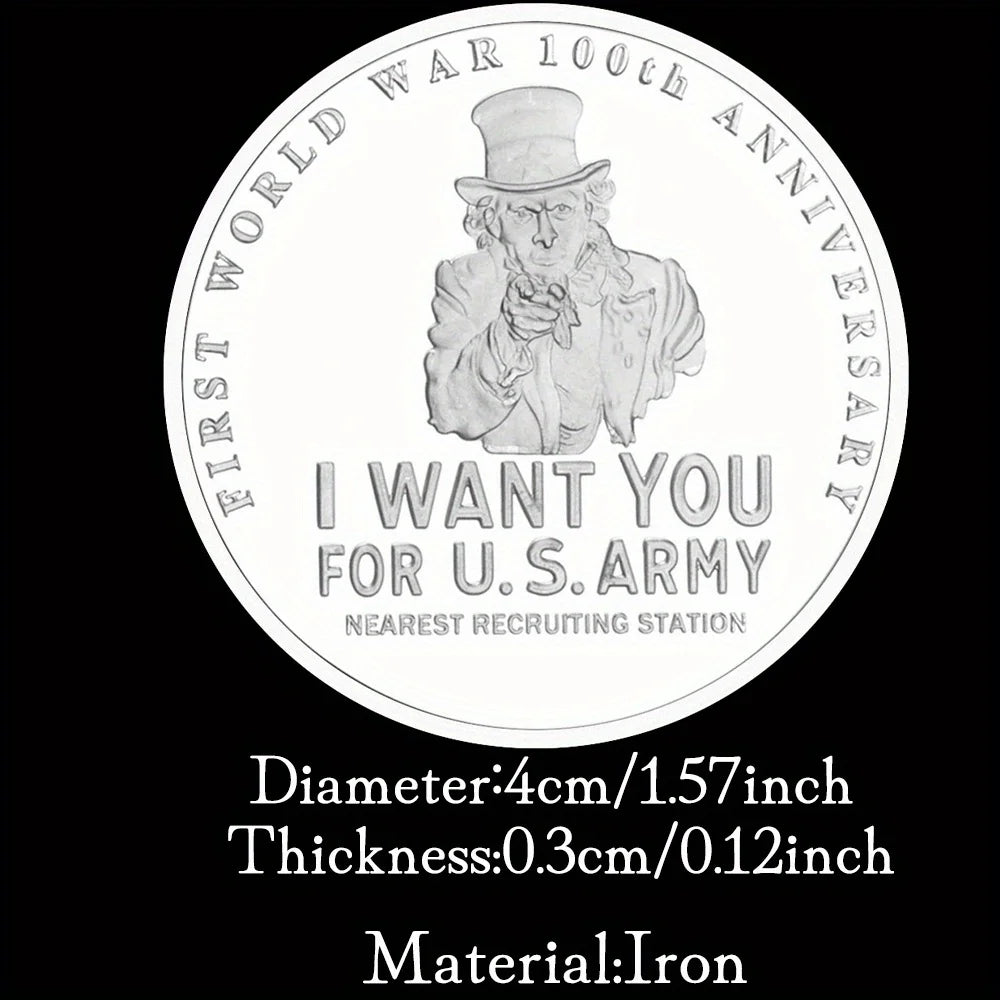 First World War 100th Anniversary Souvenir Coin "I Want You for US Army" Uncle Sam Silvery Plated Commemoraticve Coin 1549-Chinese Style Finds™