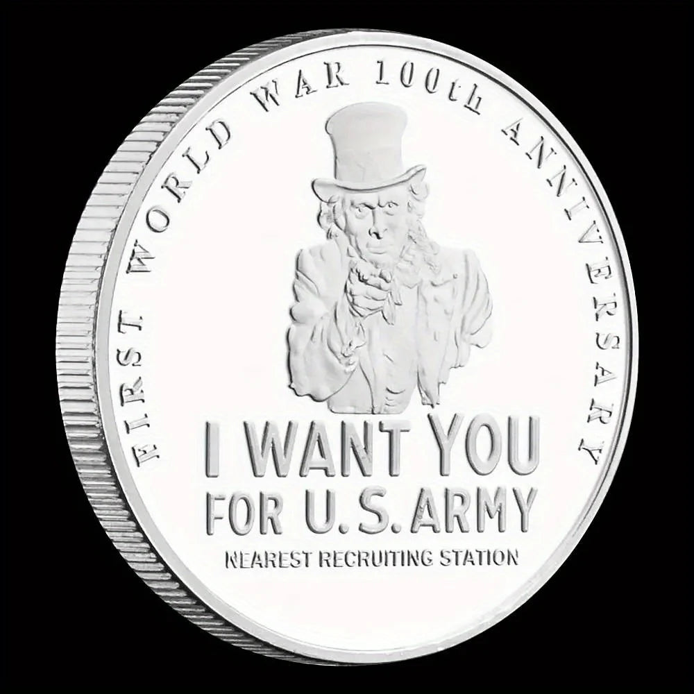 First World War 100th Anniversary Souvenir Coin "I Want You for US Army" Uncle Sam Silvery Plated Commemoraticve Coin 1549-Chinese Style Finds™