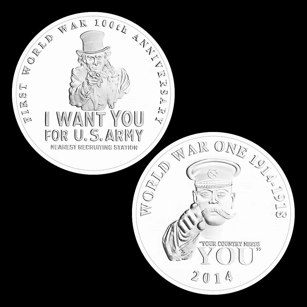 First World War 100th Anniversary Souvenir Coin "I Want You for US Army" Uncle Sam Silvery Plated Commemoraticve Coin 1549-Chinese Style Finds™