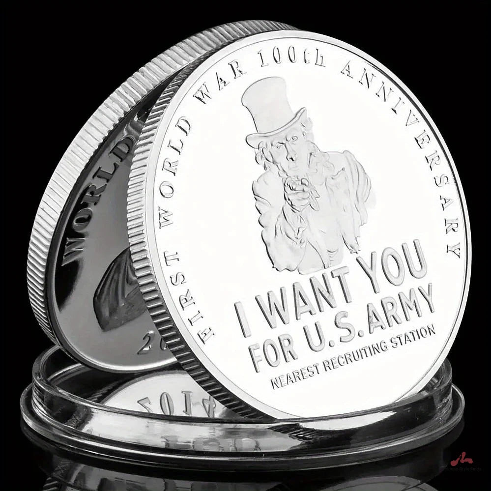 First World War 100th Anniversary Souvenir Coin "I Want You for US Army" Uncle Sam Silvery Plated Commemoraticve Coin 1549-Chinese Style Finds™