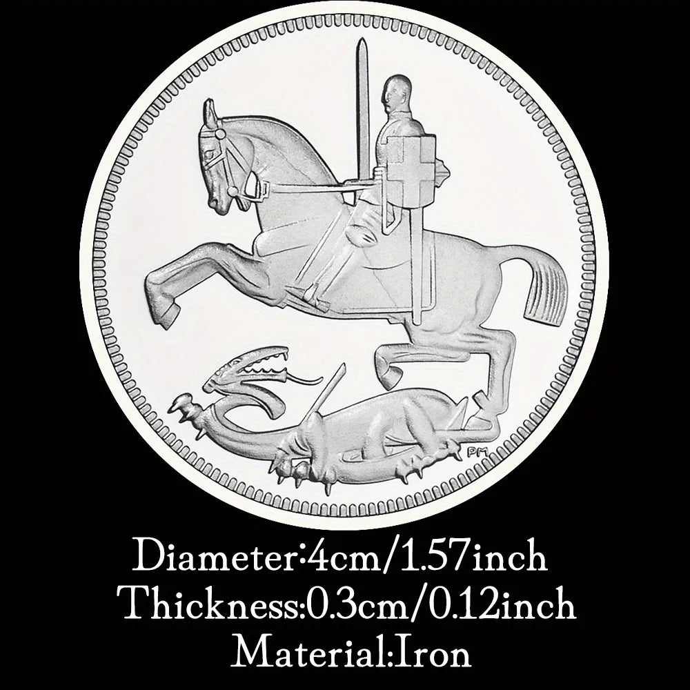 George V Collectible Silvery Plated Souvenir Coin Saint George and The Dragon Collection Art Commemorative Coin 1602-Chinese Style Finds™