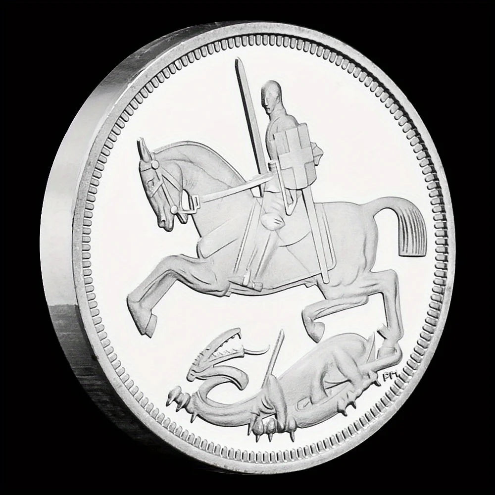 George V Collectible Silvery Plated Souvenir Coin Saint George and The Dragon Collection Art Commemorative Coin 1602-Chinese Style Finds™