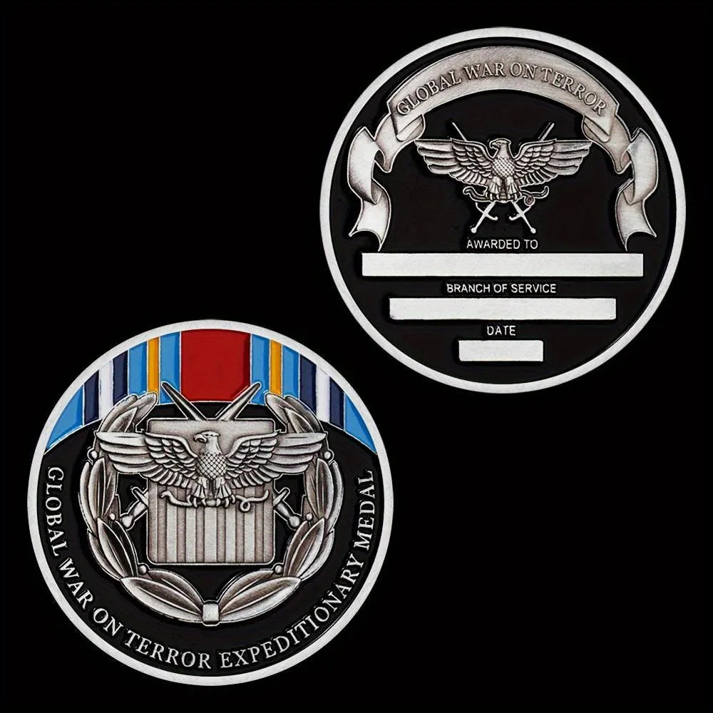 Global War on Terror Expeditionary Medal Challenge Coin Antique Silvery Plated Coin Collection Art US MilitaryCommemorative Coin 1257-Chinese Style Finds™