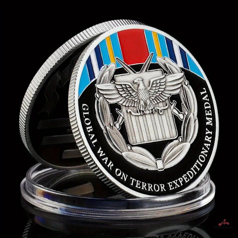 Global War on Terror Expeditionary Medal Challenge Coin Antique Silvery Plated Coin Collection Art US MilitaryCommemorative Coin 1257-Chinese Style Finds™