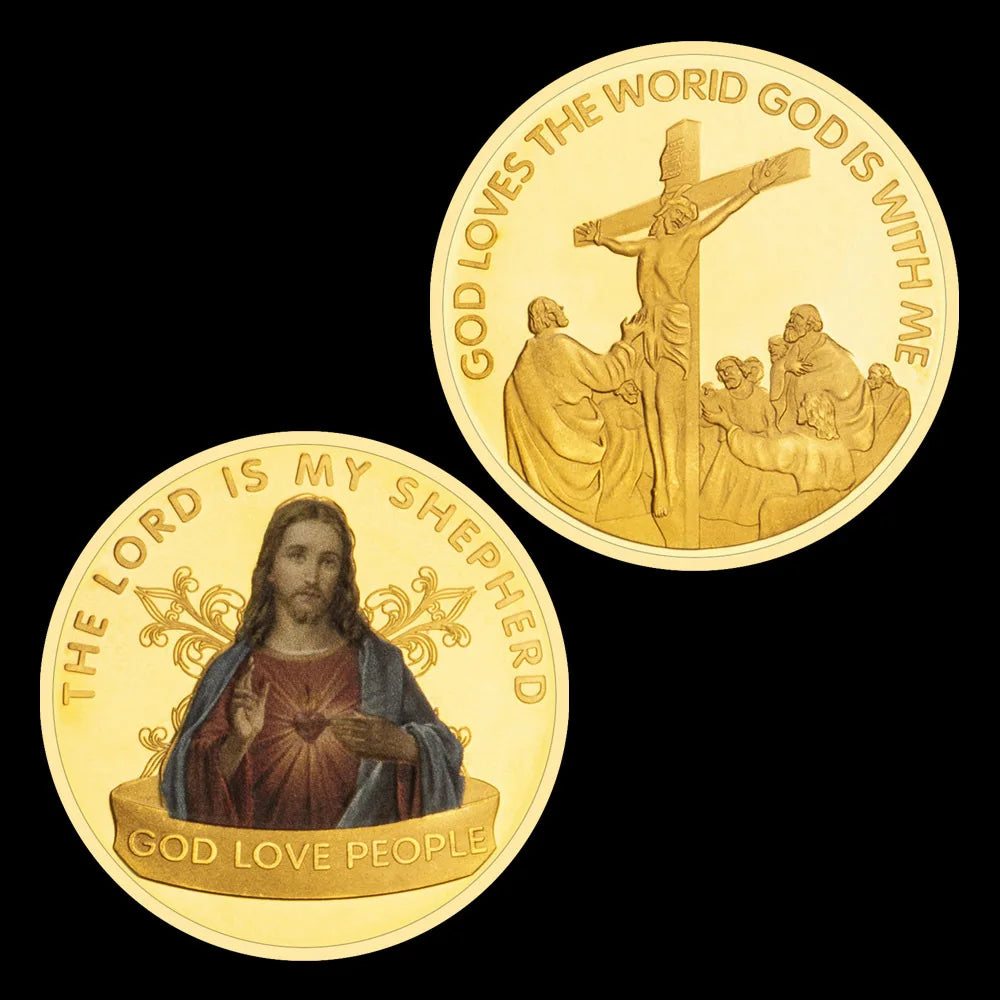 God Love People Christian Commemorative Golden Coins Religion Faith Jesus Painted Badge The Passion of Jesus Souvenirs and Gift Ideas 1104-Chinese Style Finds™