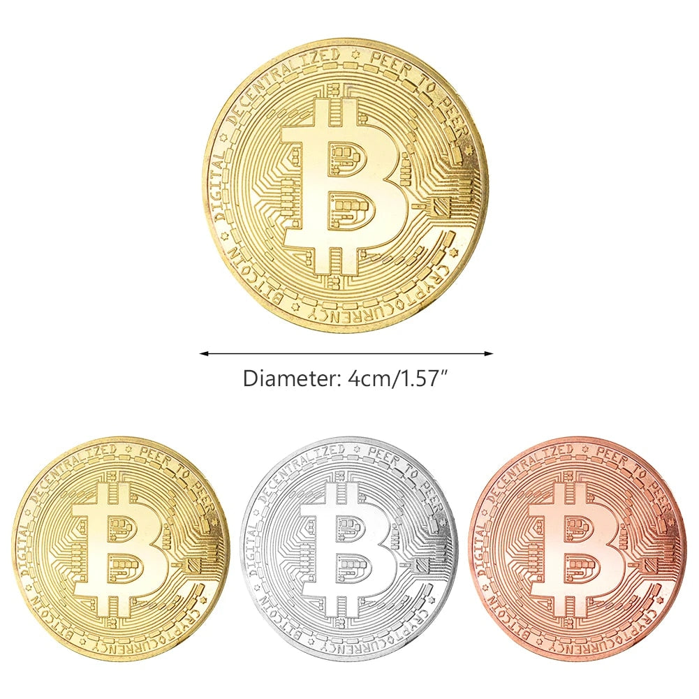 Gold Plated Bitcoin Coin Collectible Bit BTC Metal Coins Art Collection Gift 1000-Chinese Style Finds™