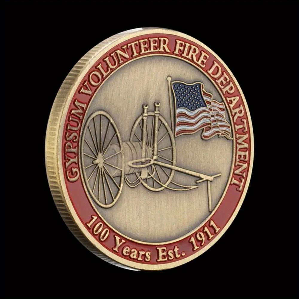 Gypsum Volunteer Fire Department Collectible Copper Plated Souvenir Coin Basso-relievo Replica Challenge Coin Commemorative Coin 1228-Chinese Style Finds™