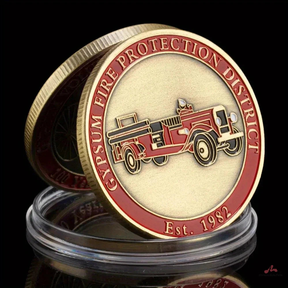 Gypsum Volunteer Fire Department Collectible Copper Plated Souvenir Coin Basso-relievo Replica Challenge Coin Commemorative Coin 1228-Chinese Style Finds™