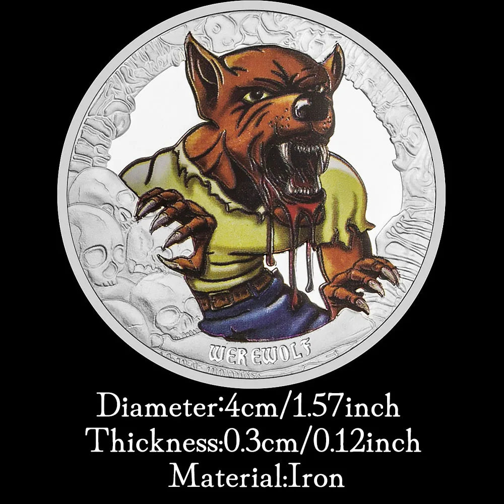 Halloween Collectible Silvery Plated Souvenir Coin Werewolf Colorful Printed Pattern Collection Art Commemorative Coin 1474-Chinese Style Finds™