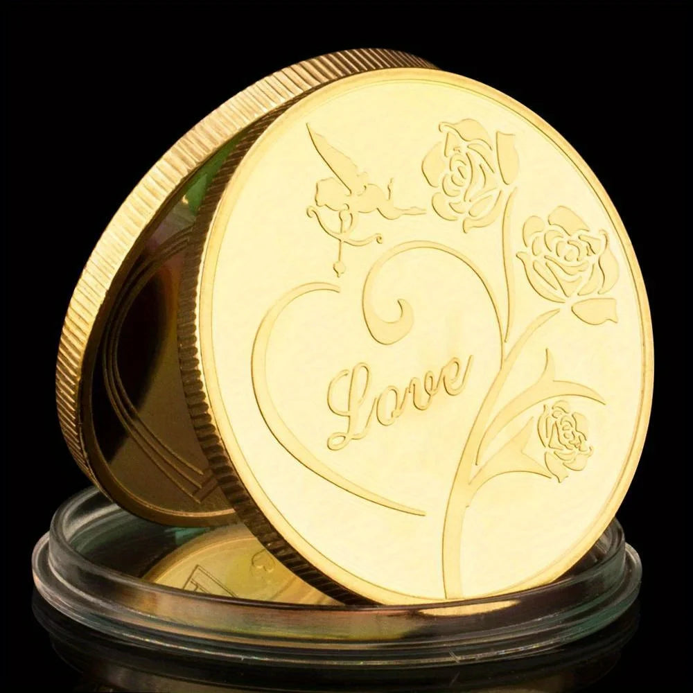 I Love You Creative Gift Love Heart Collectible Souvenir Coin Rose Pattern Commemorative Coin 1414-Chinese Style Finds™