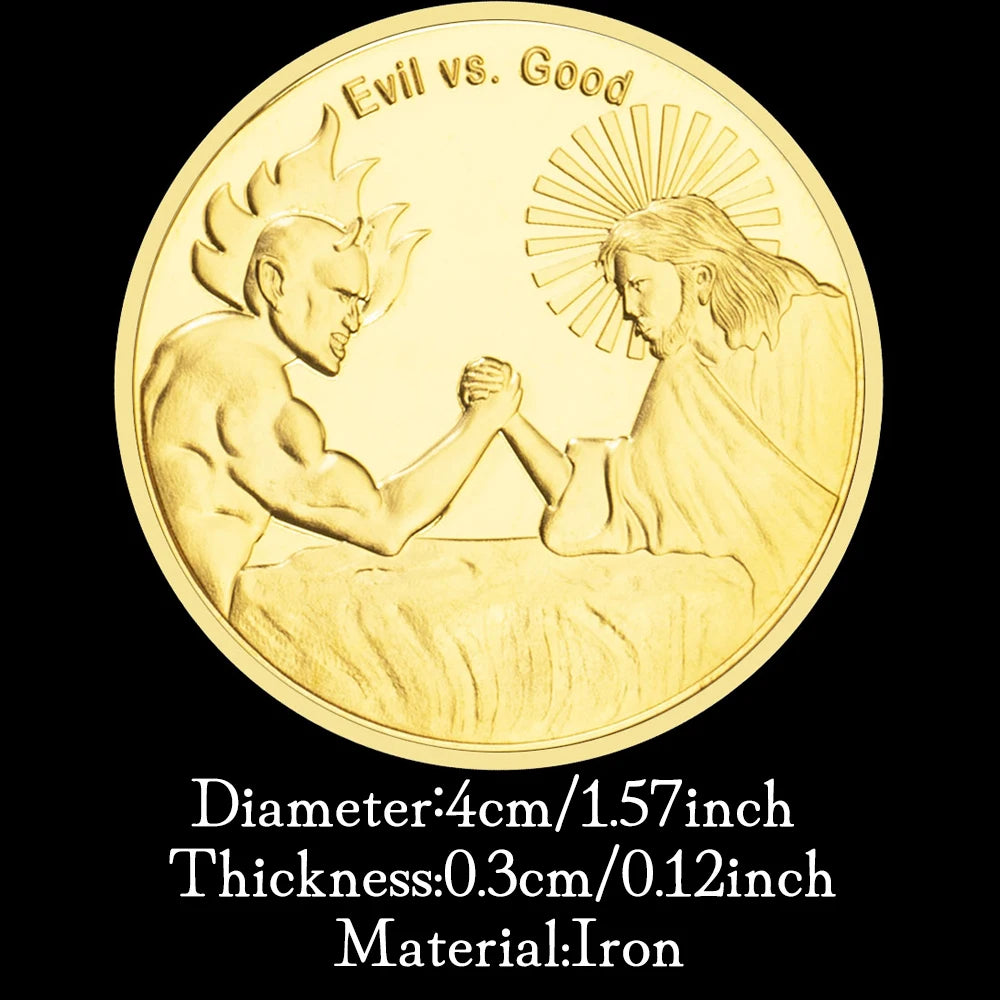 In God We Trust Iron Cross Souvenir Coin Silver Golden Plated Collection Coin Evil VS. Good Commemorative Coin 1472-Chinese Style Finds™