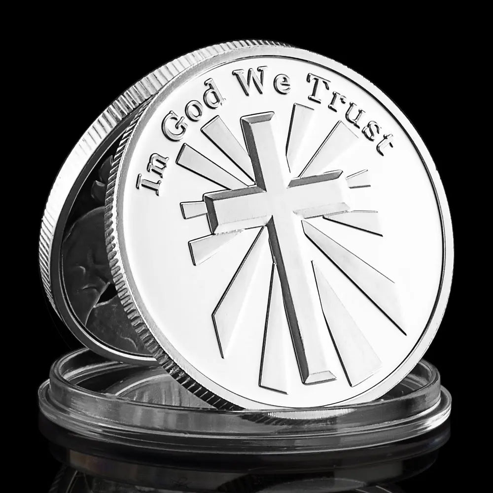 In God We Trust Iron Cross Souvenir Coin Silver Golden Plated Collection Coin Evil VS. Good Commemorative Coin 1472-Chinese Style Finds™