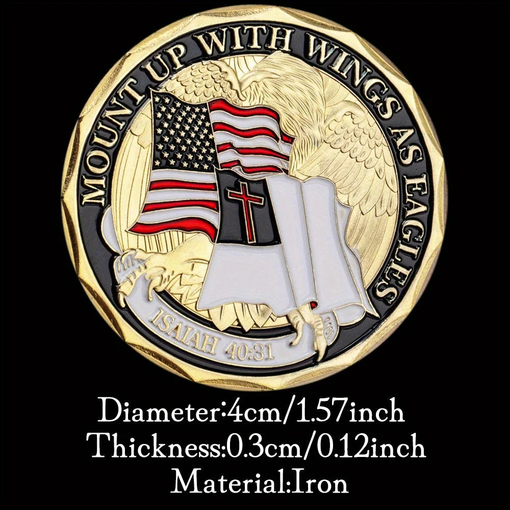 Isaiah 40:31 Mount Up with Wings As Eagles Christian Coin American Flag Military Challenge Coin Golden Plated Commemorative Coin 1235-Chinese Style Finds™