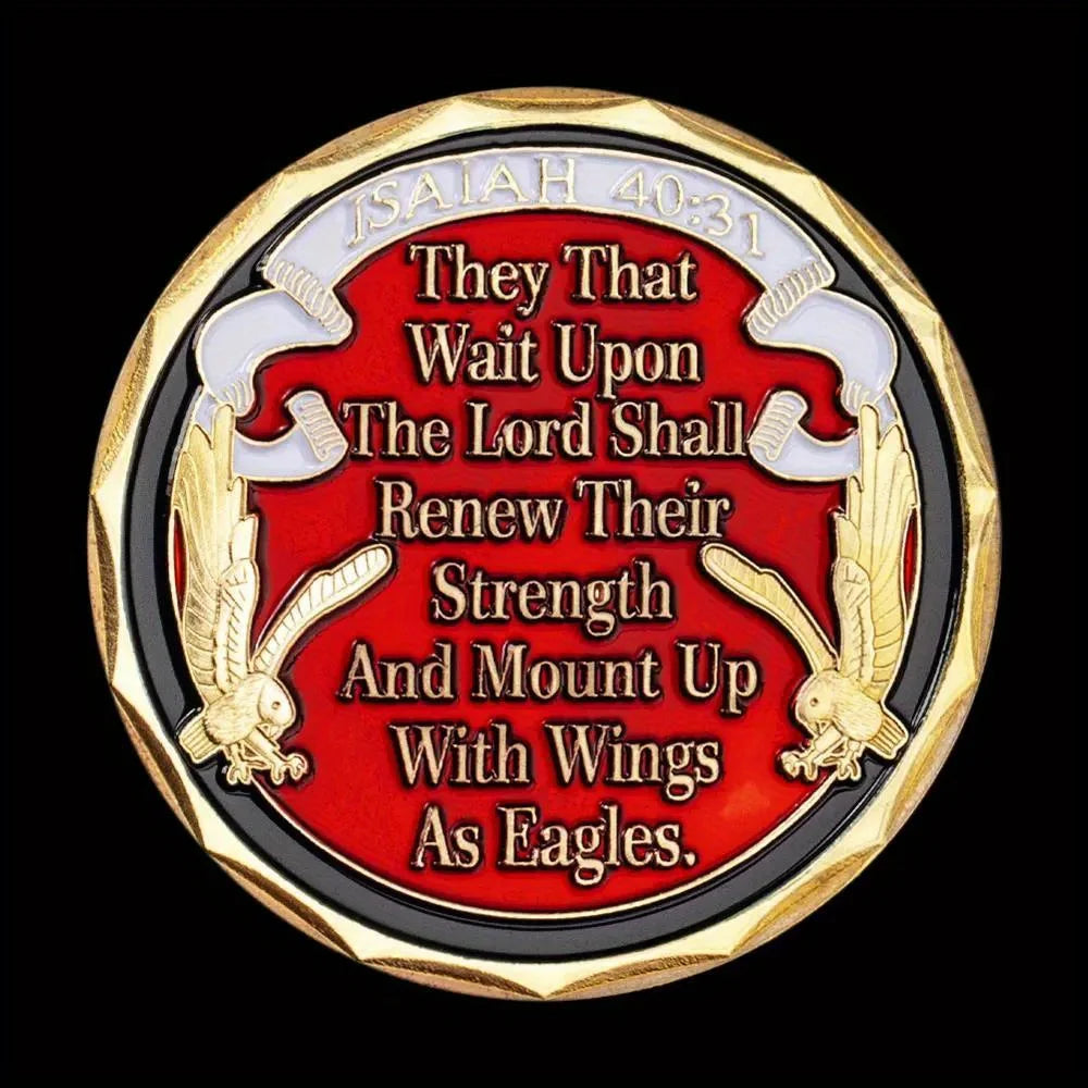 Isaiah 40:31 Mount Up with Wings As Eagles Christian Coin American Flag Military Challenge Coin Golden Plated Commemorative Coin 1235-Chinese Style Finds™