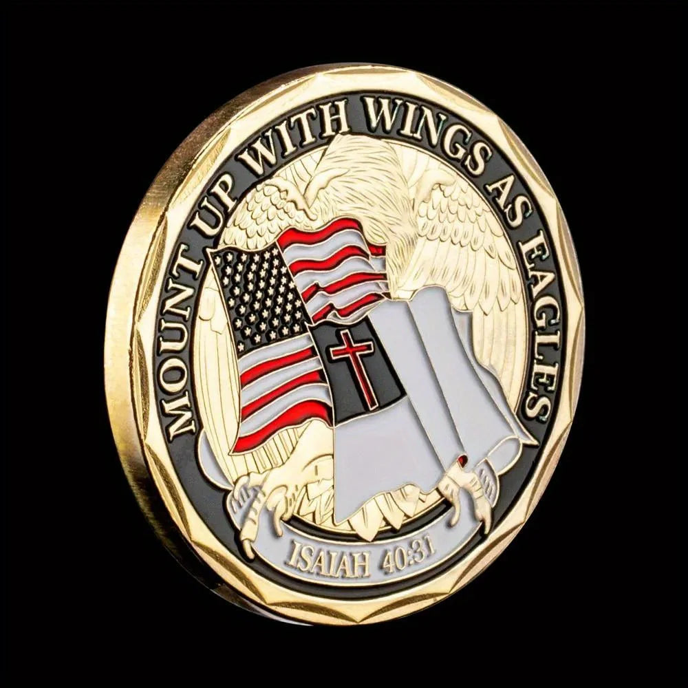 Isaiah 40:31 Mount Up with Wings As Eagles Christian Coin American Flag Military Challenge Coin Golden Plated Commemorative Coin 1235-Chinese Style Finds™