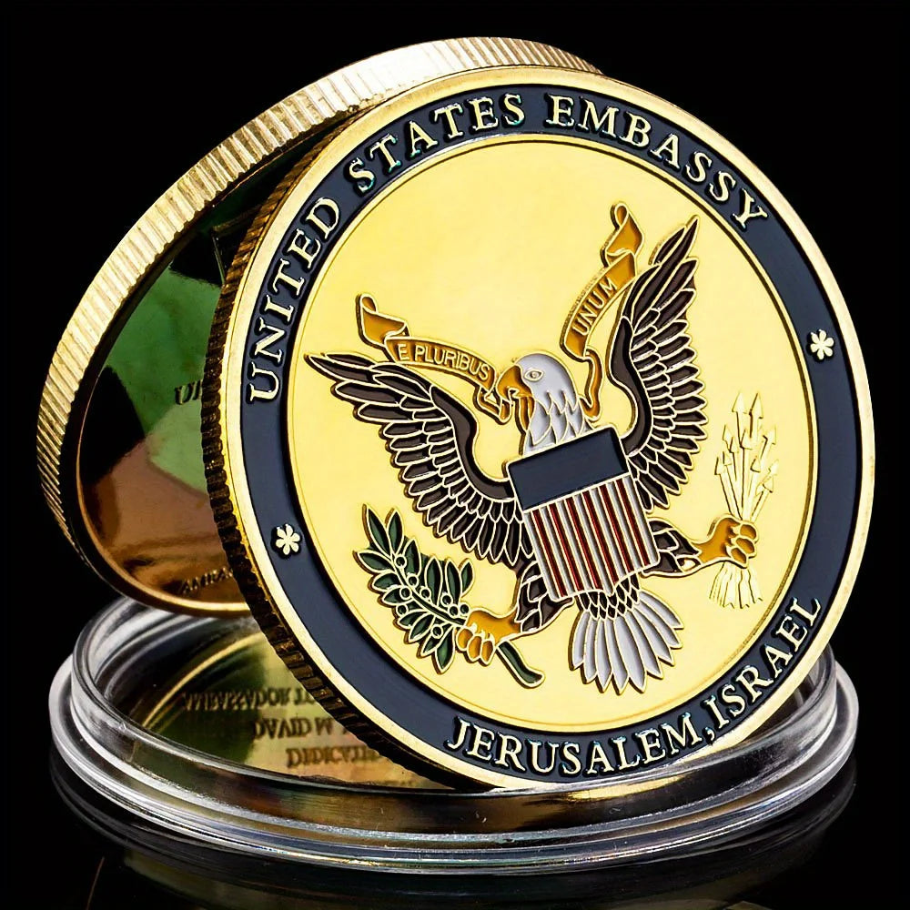 Jerusalem United States Embassy Donald Trump Challenge Coin Israel Collectible Golden Plated Commemorative Coin Decorations 1262-Chinese Style Finds™