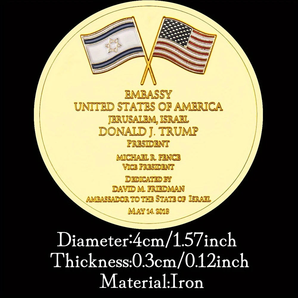 Jerusalem United States Embassy Donald Trump Challenge Coin Israel Collectible Golden Plated Commemorative Coin Decorations 1262-Chinese Style Finds™