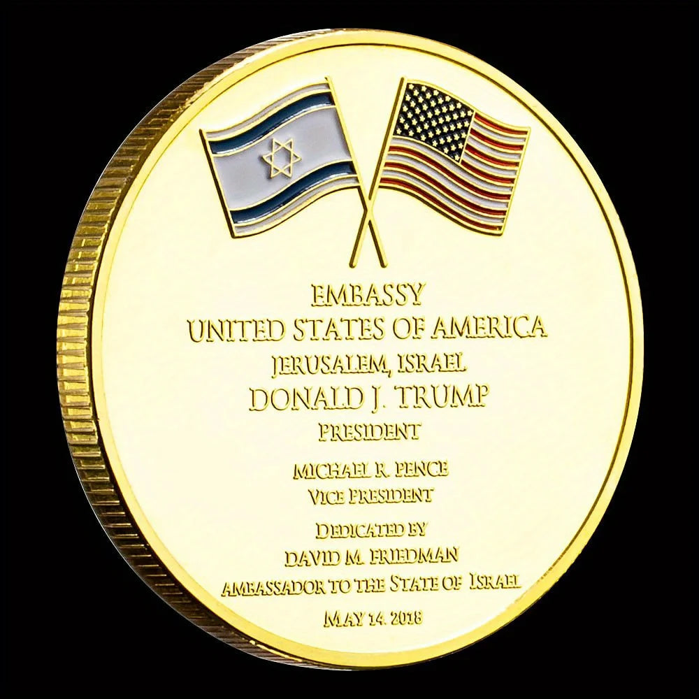 Jerusalem United States Embassy Donald Trump Challenge Coin Israel Collectible Golden Plated Commemorative Coin Decorations 1262-Chinese Style Finds™