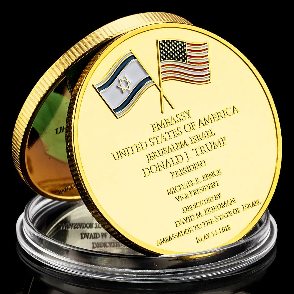 Jerusalem United States Embassy Donald Trump Challenge Coin Israel Collectible Golden Plated Commemorative Coin Decorations 1262-Chinese Style Finds™