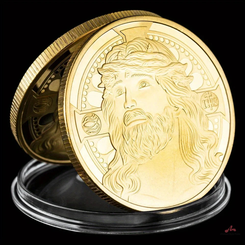 Jesus Coin Crown of Thorns Golden Plated Souvenirs and Gift Ideas Christian Commemorative Coin Pray Coins 1385-Chinese Style Finds™