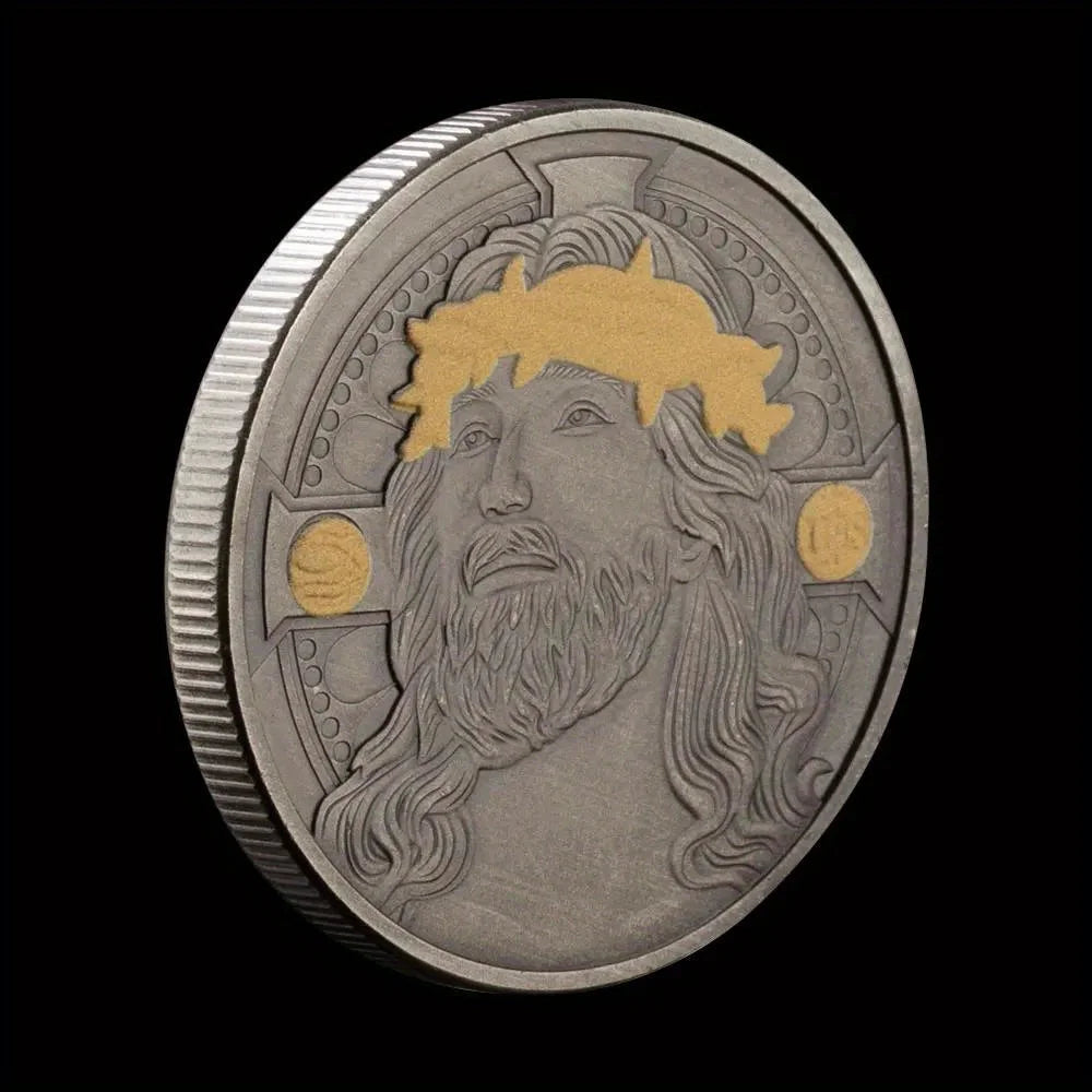 Jesus Coin Crown of Thorns Plated Souvenirs and Gift Ideas Home Decorations Christian Commemorative Coin Pray Coins 1254-Chinese Style Finds™