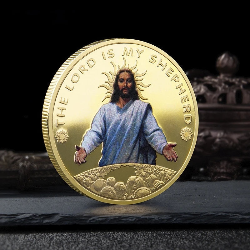 Jesus Colour Printed Metal Commemorative Coin Golden Plated Coin Stations of The Cross Pattern Souvenir Coin Collectible Coin 1138-Chinese Style Finds™