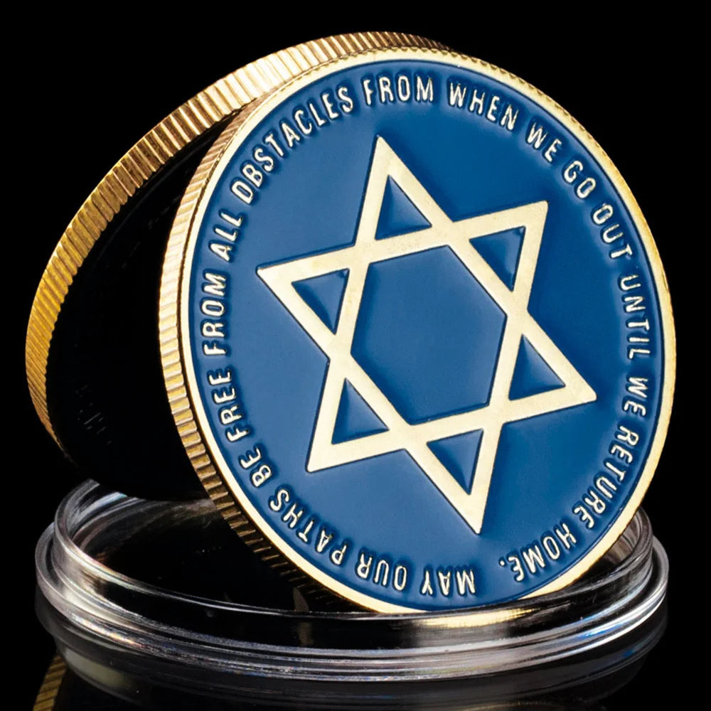 Jew Coin Hexagram Pattern Souvenir Blue Collectible Gift Commemorative Coin Gold Plated Coin 1622-Chinese Style Finds™