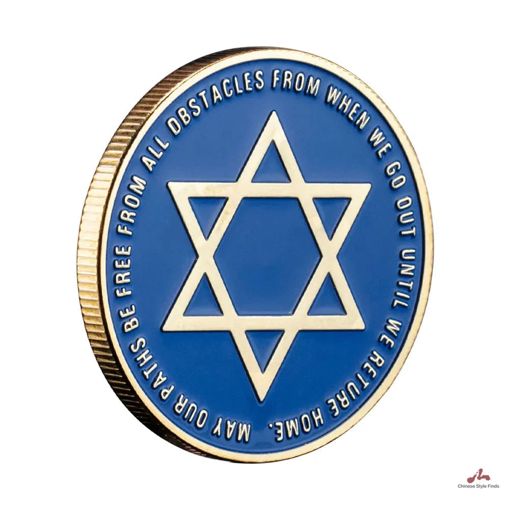 Jew Coin Hexagram Pattern Souvenir Blue Collectible Gift Commemorative Coin Gold Plated Coin 1622-Chinese Style Finds™