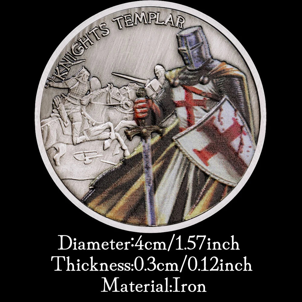 Knight Templar Commemorative Coins Antique Silvery Plated Challenge Coin Christian The Crusaders Home Decorations 1125-Chinese Style Finds™