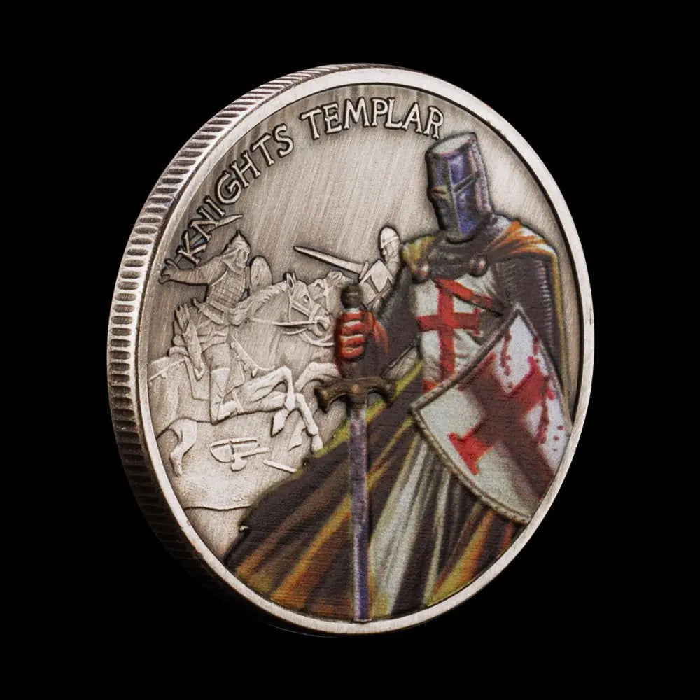 Knight Templar Commemorative Coins Antique Silvery Plated Challenge Coin Christian The Crusaders Home Decorations 1125-Chinese Style Finds™