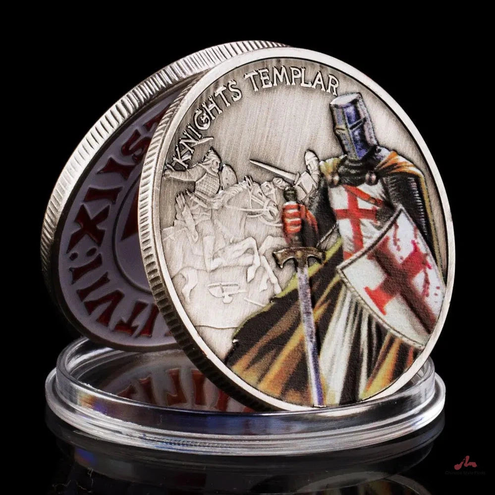 Knight Templar Commemorative Coins Antique Silvery Plated Challenge Coin Christian The Crusaders Home Decorations 1125-Chinese Style Finds™