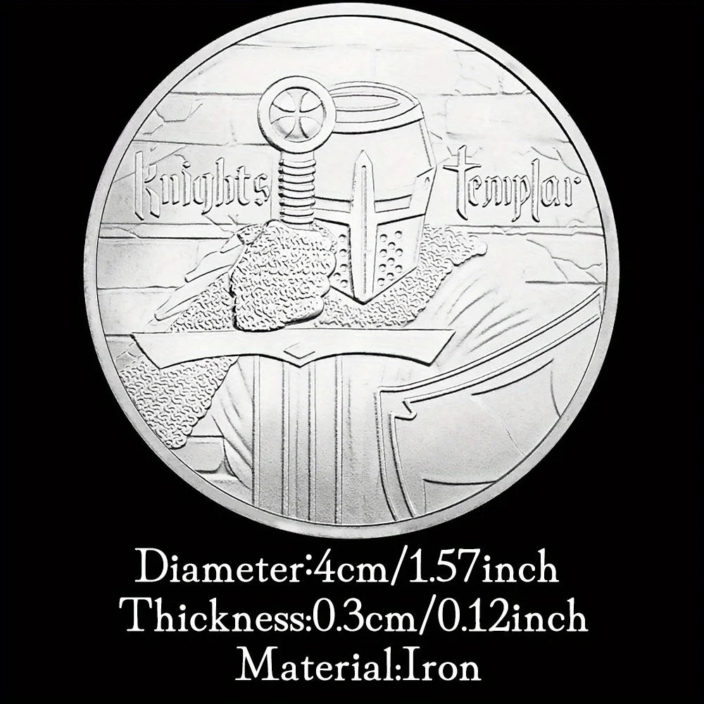 Knight Templar Souvenir Coin The Crusades Silvery Coin Plated Collectible Gift Knight Pattern Commemorative Coin 1304-Chinese Style Finds™